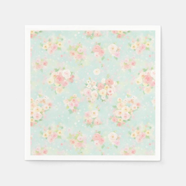 Soft Pastel Rose Pattern on Aqua Background Napkins (Front)
