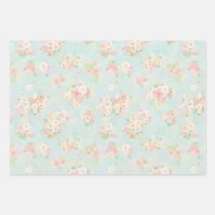 Soft Pastel Rose Pattern on Aqua Background Wrapping Paper Sheets