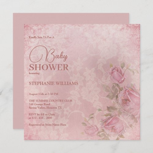 Soft Pastel Roses Baby Shower Invitation