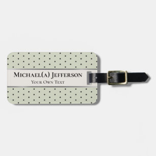 Soft Pastel Sage Green and Black Polka Dot Elegant Luggage Tag
