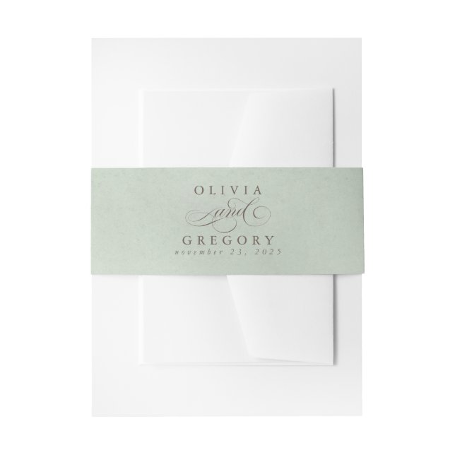 Soft Pastel Sage Green Texture Elegant Modern Invitation Belly Band (Front Example)