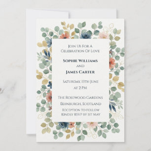 Soft Pastel Sage Peach Watercolour Botanical Weddi Invitation