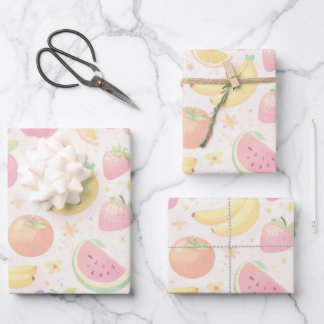 Soft Pastel Seamless Fruit Pattern Wrapping Paper Sheets