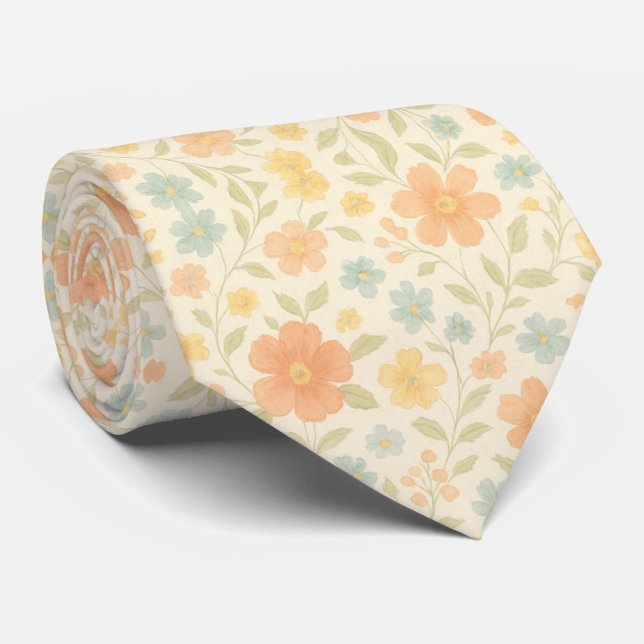 Soft Pastel Spring Blossom  Neck Tie (Rolled)