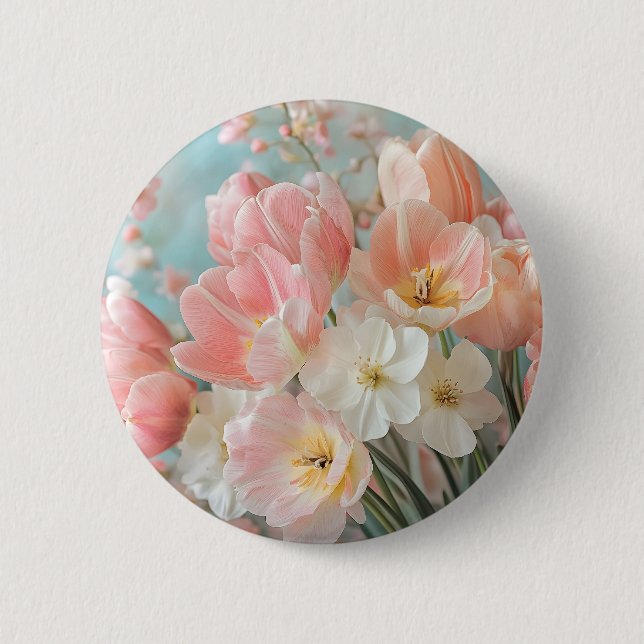 Soft Pastel Spring Flowers Design Delicate Florals Button (Front)