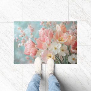 Soft Pastel Spring Flowers Design Delicate Florals Doormat
