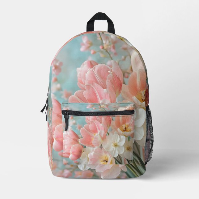 Soft Pastel Spring Flowers Design Delicate Florals Printed Backpack (Front)