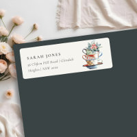 Soft Pastel Stacked Cups Floral Tea Party Address