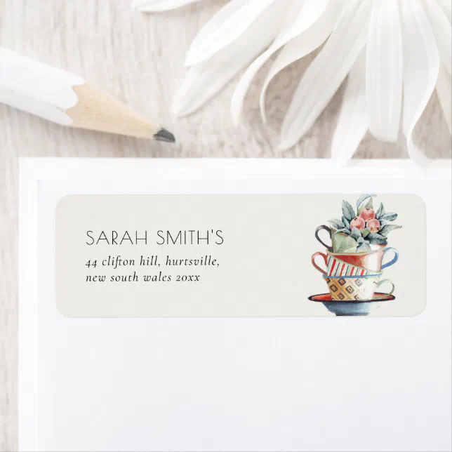 Soft Pastel Stacked Cups Floral Tea Party Address Label Zazzle Soft Pastel Stacked Cups Floral Tea Party Address Label Zazzle