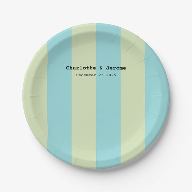 Soft Pastel Striped Pattern – Lime Cream & Limpet  Paper Plates (Front)