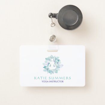 Soft Pastel Succulant Yogie Silhouette Name Badge by colourfuldesigns at Zazzle