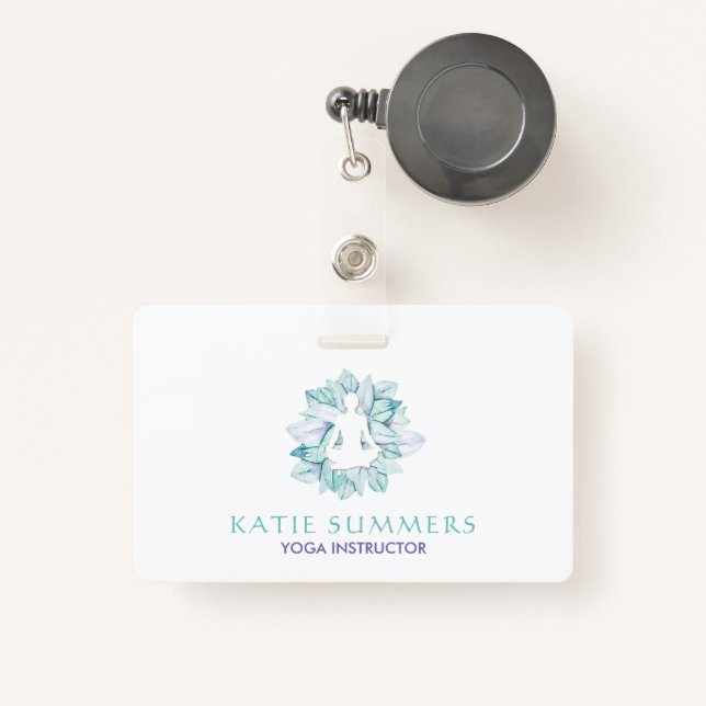 Soft Pastel Succulant Yogie Silhouette Name Badge (Front with Retractable)