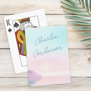 Soft pastel sunrise with birds script name poker cards