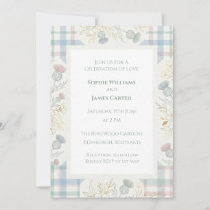 Soft Pastel Tartan Thistle Scottish Wedding Invita Invitation