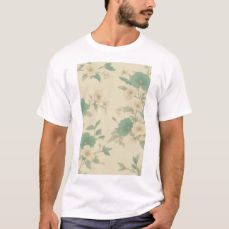 Soft Pastel Teal and Cream Floral Pattern T-Shirt