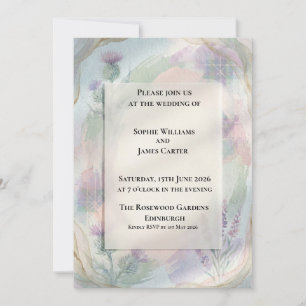 Soft Pastel Thistle Garden Scottish Wedding Invitation