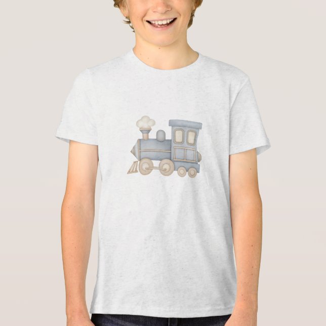 Soft Pastel Toy Train Locomotive Illustration Tri-Blend Shirt (Front)