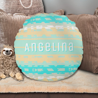 Soft Pastel Turquoise Beige Modern Heaven Namesake Round Pillow