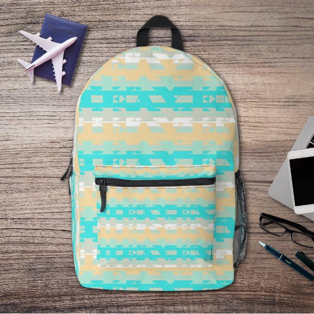 Soft Pastel Turquoise Beige Modern Heaven Pattern Printed Backpack (Creator Uploaded)