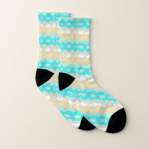 Soft Pastel Turquoise Beige Modern Heaven Pattern Socks