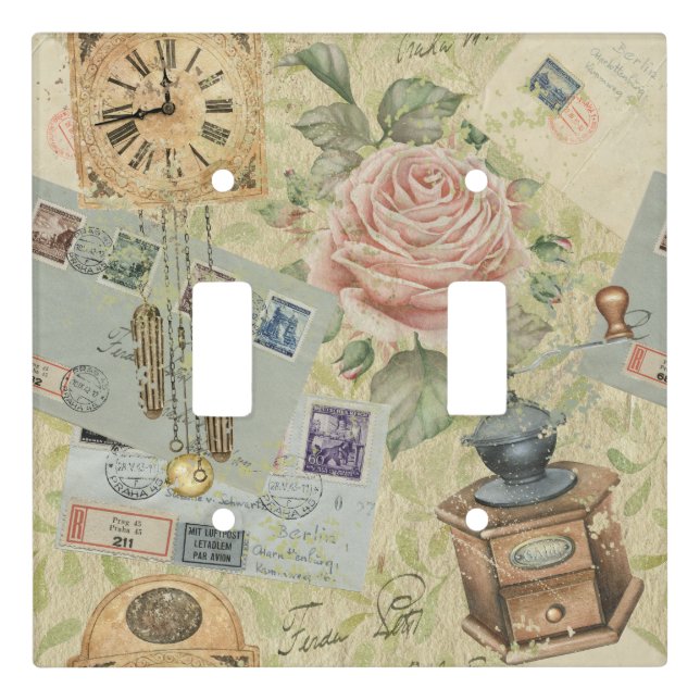 Soft Pastel Vintage Ephemera Design Light Switch Cover (Front)
