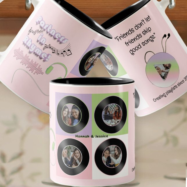 Soft Pastel Vinyl Music Best Friend Photo Gift Two-Tone Coffee Mug (Creator Uploaded)