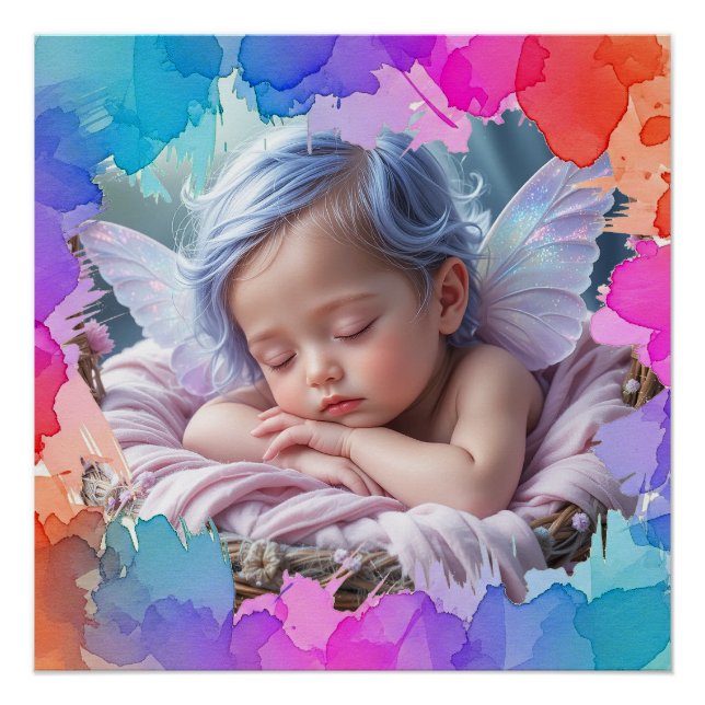 Soft Pastel Watercolor Baby Sleeping Photo Poster (Front)