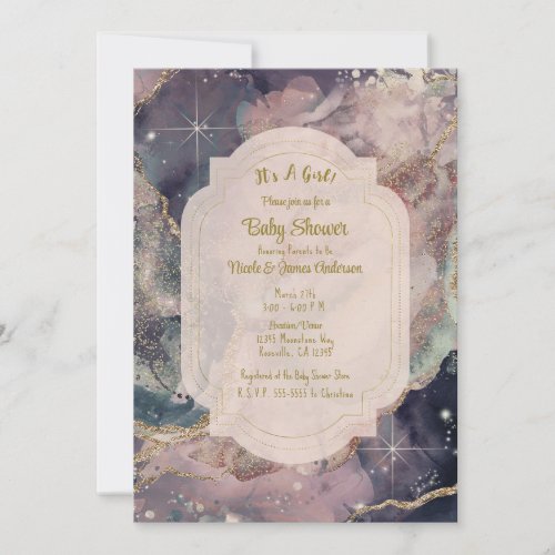 Soft Pastel Watercolor Celestial Galaxy Baby  Invitation