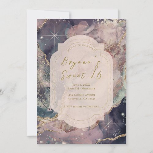 Soft Pastel Watercolor Celestial Galaxy Sweet 16 Invitation