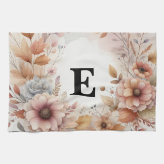 Soft Pastel Watercolor Fall Leaves Floral Frame Kitchen Towel