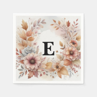 Soft Pastel Watercolor Fall Leaves Floral Frame Napkins