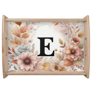 Soft Pastel Watercolor Fall Leaves Floral Frame Serving Tray