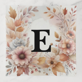 Soft Pastel Watercolor Fall Leaves Floral Frame Trinket Tray