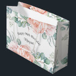 Soft Pastel Watercolor Floral 90th Birthday Large Gift Bag<br><div class="desc">A beautifully feminine personalized birthday party gift bag for someone celebrating their 90th birthday, this design features bouquet borders of watercolor poppies, roses, eucalyptus and trailing greenery in pastel beige, pink, green and blue-green. Personalize the text template with the name of the Guest of Honor. The age "90th" can be...</div>