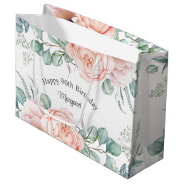 Soft Pastel Watercolor Floral 90th Birthday Large Gift Bag