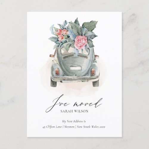Soft Pastel Watercolor Floral Car I have Moved Postcard