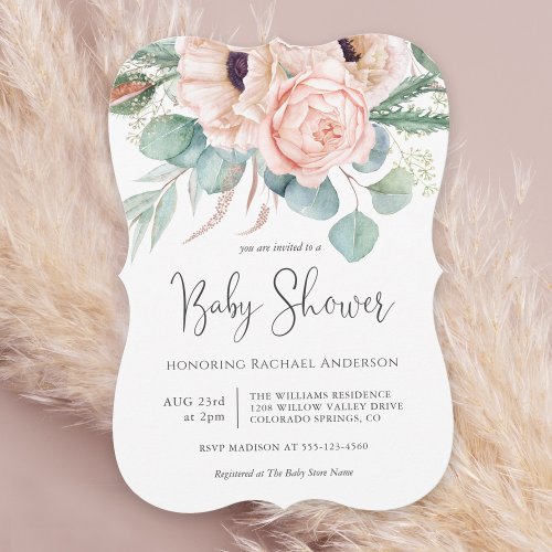 Soft Pastel Watercolor Floral Girl Baby Shower Invitation