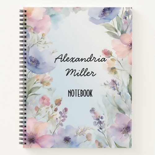 Soft Pastel Watercolor Floral Notebook