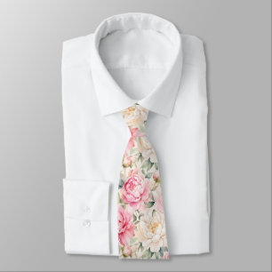 Soft Pastel Watercolor Peony Blossoms Neck Tie