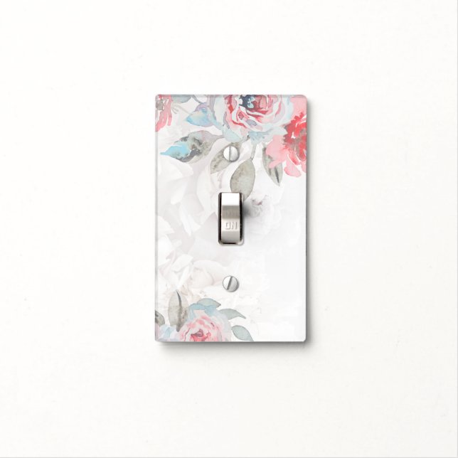 Soft Pastel Watercolor Peony Floral Light Switch Cover (In Situ)