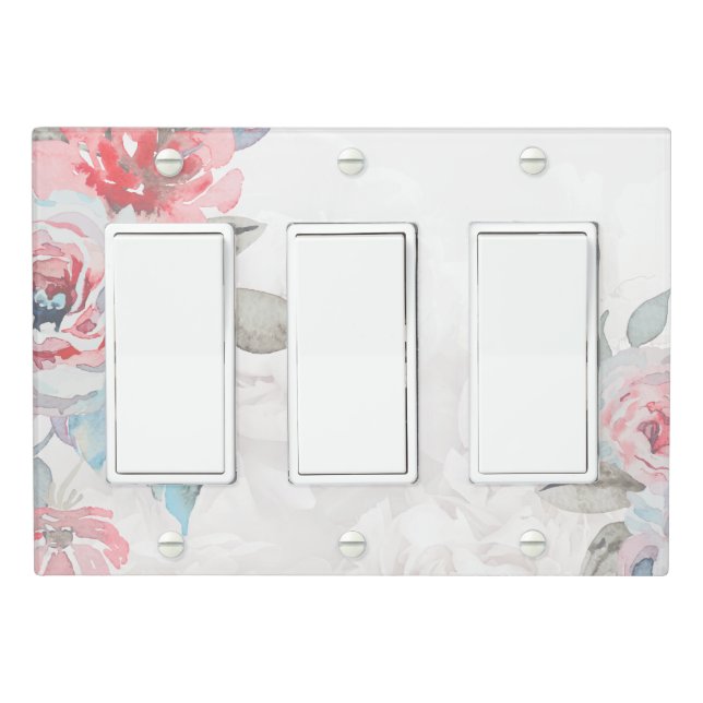 Soft Pastel Watercolor Peony Floral Light Switch Cover (In Situ)