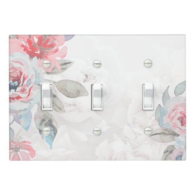 Soft Pastel Watercolor Peony Floral Light Switch Cover (In Situ)