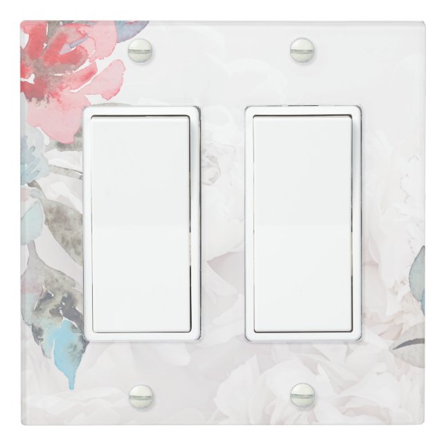 Soft Pastel Watercolor Peony Floral Light Switch Cover (In Situ)