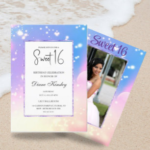 Soft pastel watercolor photo Sweet 16 Invitation
