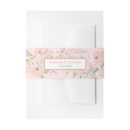 Soft Pastel Watercolor Pink Floral  Greenery Invitation Belly Band