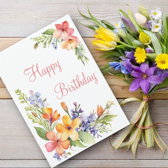 Soft Pastel Watercolor Spring Flowers Birthday Card (Creator Uploaded)