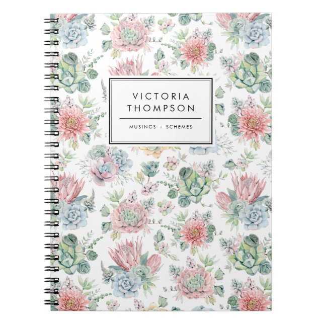 Soft Pastel Watercolor Succulents Pattern Notebook (Front)