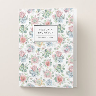 Soft Pastel Watercolor Succulents Pattern Pocket Folder