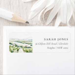 Soft Pastel Watercolor Vineyard Landscape Address Label