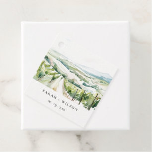 Soft Pastel Watercolor Vineyard Landscape Wedding Favor Tags